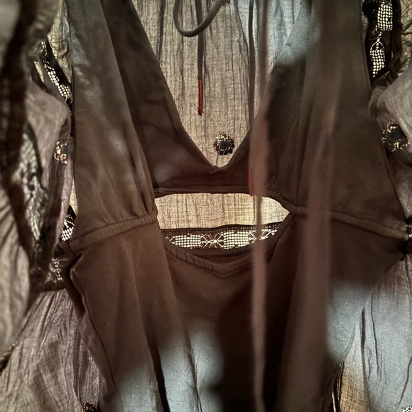 FREE PEOPLE BLUE Floral Embroidered Maxi Dress WITH BODY SUIT UNDERNEATH. - Picture 5 of 16